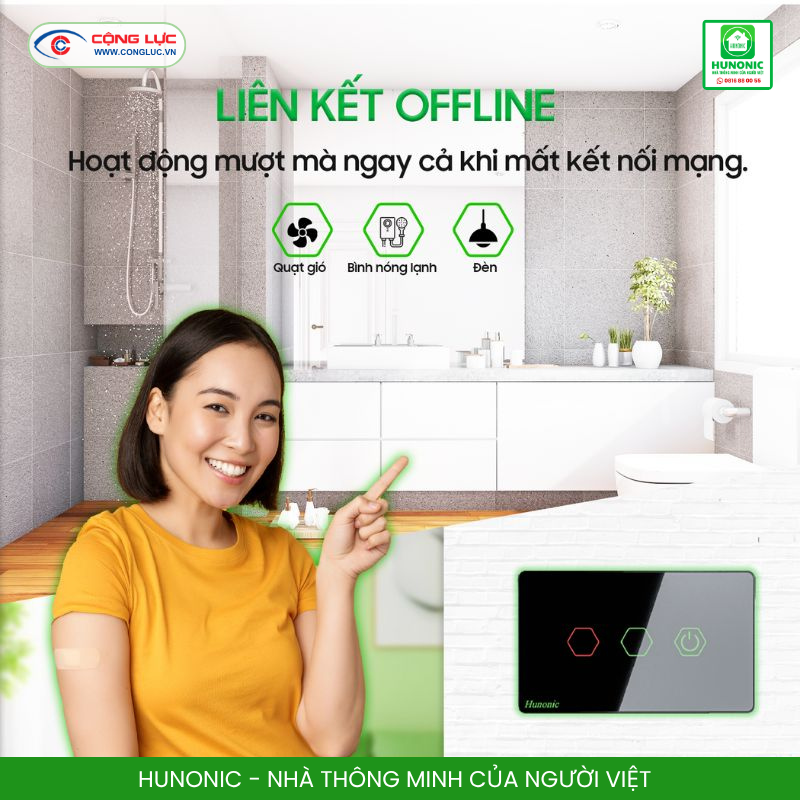 Công tắc cảm ứng 3 nút BLE Hunonic Datic hoạt động mượt mà ngay cả mất kết nối mạng